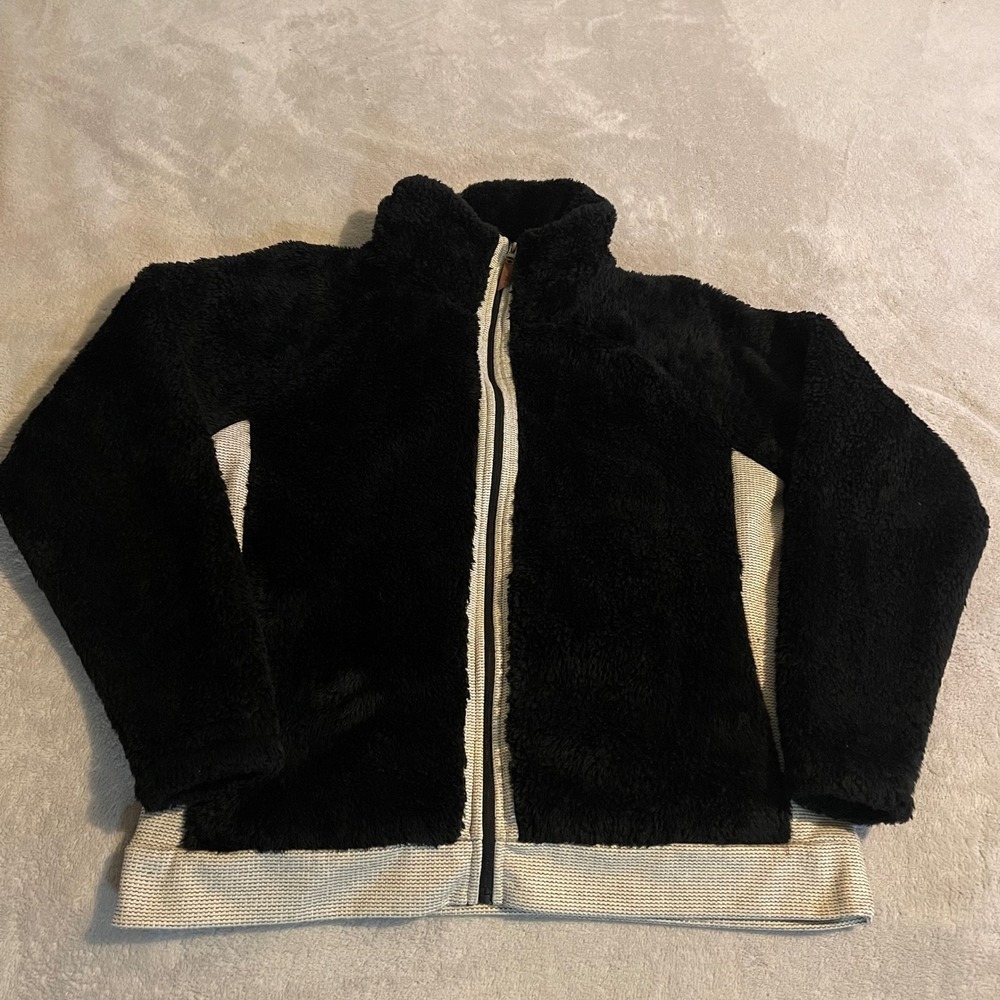 BKE Womens Black Faux‎ Fur Full Zip Fleece Jacket Contrast Trim Size M Casual